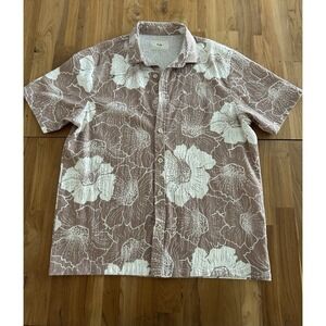 FOLK Clothing Pink Floral Print Short Sleeve Button Up Oversized Shirt Sz Medium